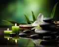 Zen concept banner with green bamboo candles and copy space.