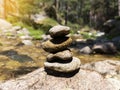 Zen concept. The object of the stones in river at sunset. Harmony Royalty Free Stock Photo