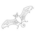 Zen doodle cute scary bat. Halloween boho zentangle insired line art illustration