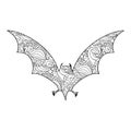 Zen doodle cute scary bat. Halloween boho zentangle insired line art illustration Royalty Free Stock Photo