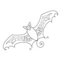 Zen doodle cute scary bat. Halloween boho zentangle insired line art illustration Royalty Free Stock Photo