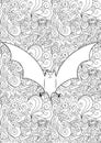 Zen doodle cute scary bat. Halloween boho zentangle insired line art illustration Royalty Free Stock Photo