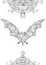 Zen doodle cute scary bat. Halloween boho zentangle inspired line art illustration Royalty Free Stock Photo