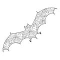 Zen doodle cute scary bat. Halloween boho zentangle line art illustration