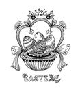 Zen-doodle Easter Eggs in basket black on white Royalty Free Stock Photo