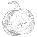 Zen doodle pumpkin. Halloween boho zentangle inspired line art illustration