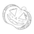 Zen doodle pumpkin. Halloween boho zentangle line art illustration