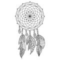Zen dreamcatcher coloring page intertwined threads on frame light feathers with meditative patterns