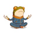 Zen frog, isolated vector illustration. Meditating humanized frog