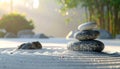 Zen Garden with Balanced Stones and Tranquil Atmosphere Royalty Free Stock Photo