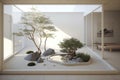 Zen Garden Design with Natural Open Plan Interior Design and Simple Scandinavian Eucalyptus Light Royalty Free Stock Photo