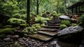 Meticulously Designed Garden With Sharp Boulders And Overcast Sky Royalty Free Stock Photo