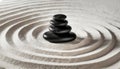 Zen Garden with Balanced Stones and Concentric Circles of Sand - Generative Ai Royalty Free Stock Photo