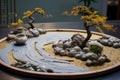 zen garden with kintsugi repaired pottery
