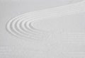 Zen garden with line pattern on white sand in Japanese style, Sand texture surface with wave parallel lines,Background banner for Royalty Free Stock Photo