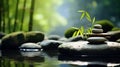 Zen garden with massage basalt stones and bamboo. Spa background Royalty Free Stock Photo