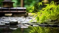 Zen garden with massage basalt stones and bamboo. Spa background