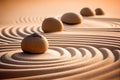 zen garden meditation stone in sand and wave background. Generative AI