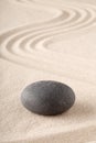 Zen garden with raked sand and round meditation stone for concentration and focus