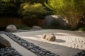 Zen garden sand sunrise. Generate Ai Royalty Free Stock Photo