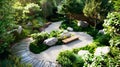 Zen Garden Surrounded by Rocks and Pond in Photorealistic Rendering