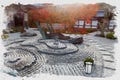 Zen garden view water color