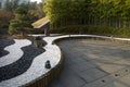Zen garden with yinyang stones and bamboos