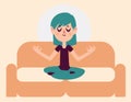 Zen Girl Meditating on Sofa