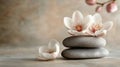 Zen Harmony: Delicate Blossoms Nestled Upon Serene Stones for Tranquility Royalty Free Stock Photo