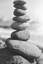 Zen. Harmony of the soul and nature. Grey stones or pebbles stacked in pyramid Royalty Free Stock Photo