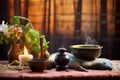 zen-inspired altar with singing bowl and incense