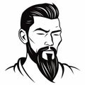 Zen-inspired Black Inked Man With Bearded And Mustache In Chinese Tradition Style