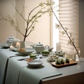 Zen-inspired dining setup in a serene minimalist setting