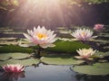 Zen inspired illustration of water lilies with large space for text, Concept of mindfulness - generated by ai
