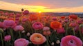 Zen-inspired Sunset Field Of Pink And Orange Flowers