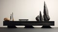 Zen-inspired Wood Tv Cabinet With Dark Gray And Gold Accents