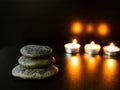 Zen with Light Candle on Black Wooden Table Background Royalty Free Stock Photo