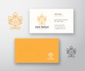 Zen Lotus Logo and Business Card Template. Meditation or Yoga Symbol. Stylized Person Figure with Flower Elements