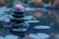 Zen Lotus and Stones Water Reflection AI Generated Royalty Free Stock Photo