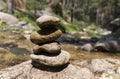 Zen meditation background, balanced piles stacked in river water