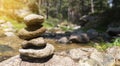 Zen concept. The object of the stones in river at sunset. Harmony Royalty Free Stock Photo