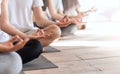 Zen And Meditation. Group Of People Meditating Together In Lotus Position, Cropped Royalty Free Stock Photo