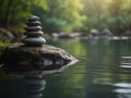 Zen meditation landscape. Calm and spiritual nature environment. Stone balance Royalty Free Stock Photo