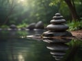 Zen meditation landscape. Calm and spiritual nature environment. Stone balance Royalty Free Stock Photo