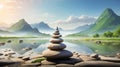 Zen meditation landscape. Calm and spiritual nature environment. Stone balance Royalty Free Stock Photo