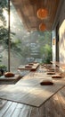 Zen meditation room with tatami mats a low table Royalty Free Stock Photo