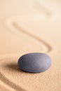 Zen meditation stone in a Japanese garden with raked sand Royalty Free Stock Photo