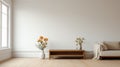 Zen Minimalism: White Wall Living Room With Covered Tray And Marigold