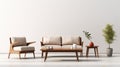 Zen Minimalism Wooden Sofa With Chairs 3d Rendering