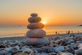 Zen Pebbles on a beach sunset Royalty Free Stock Photo